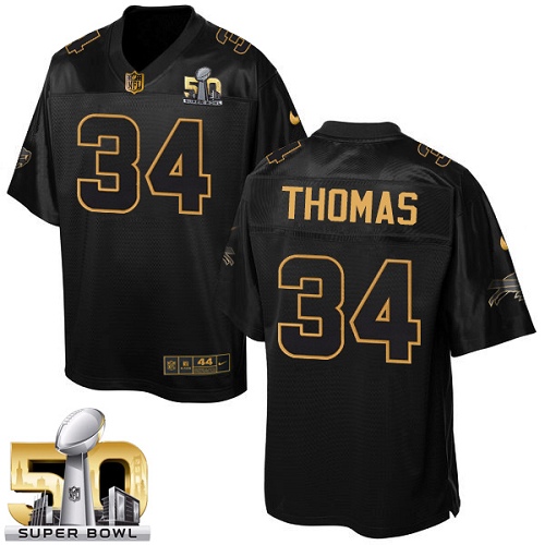 Men's Elite Thurman Thomas Nike Jersey Black - #34 Pro Line Gold Collection NFL Buffalo Bills